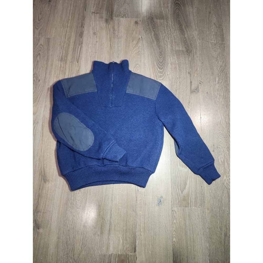 Vintage Helly‎ Hansen Men's Small 100% Wool Quarter Zip Navy Elbow Patches